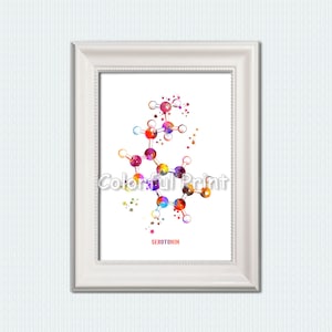 Serotonin print Serotonin molecule Serotonin happiness Chemistry wall art Serotonin poster Scientist gift Serotonin keychain Therapist W910