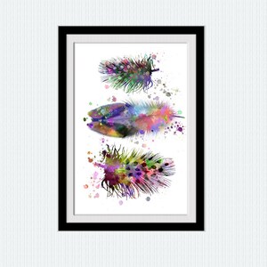 Feathers watercolor poster Feathers colorful print art  Home decoration Living room wall art Kids room decor Wall hanging decoration W240