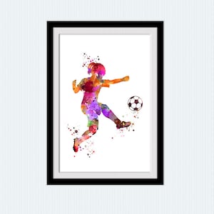 Sport watercolor print Soccer player decor Soccer girl poster Sport illustration Girls room decor Kids room wall art Soccer game poster W853