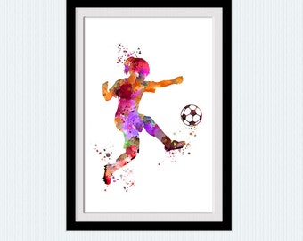Sport watercolor print Soccer player decor Soccer girl poster Sport illustration Girls room decor Kids room wall art Soccer game poster W853