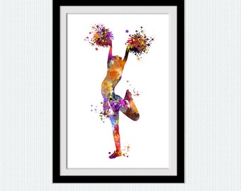 Cheerleader art print Sport watercolor poster Cheerleader wall decor Sport colorful print Kids room wall art Home decoration Gift art W596