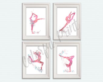 Sport gymnastics poster Set of 4 Gymnastics girl print Sport hall decor Girls room wall art Playroom decoration Pink wall art Sport gift S65