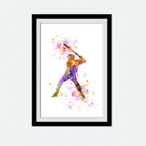 Baseball player colorful poster Baseball watercolor print Sport wall decor Home decoration Girls room wall art Wall hanging decor W367