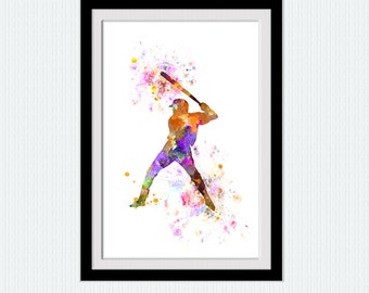 Baseball player colorful poster Baseball watercolor print Sport wall decor Home decoration Girls room wall art Wall hanging decor W367