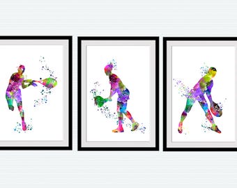 Female Tennis Player Watercolor Print Set of 3, Tennis Wall Art, Pink Tennis Decor, Fashion Sports Illustration, Girl Room Gallery Set S29