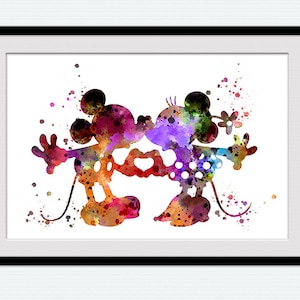 Mickey and Minnie in Love Poster, Disney Wall Art, Mickey Mouse and Minnie Mouse Print, Romantic Disney Decor, Couple Wall Art W693