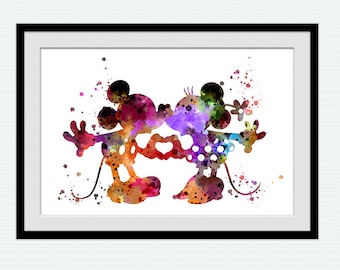 Mickey and Minnie in Love Poster, Disney Wall Art, Mickey Mouse and Minnie Mouse Print, Romantic Disney Decor, Couple Wall Art W693