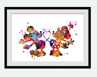Mickey & Minnie Mouse Poster, Kids Room Decor, Disney Inspired Nursery Wall Art, Personalized Wall Art, Cartoon Couple Print W294