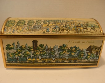 Vintage lithographed biscuit tin box Schmidt,Collectible tin box,Storage box,Farmhouse decor,Cottage chic,Box with castle,German vintage