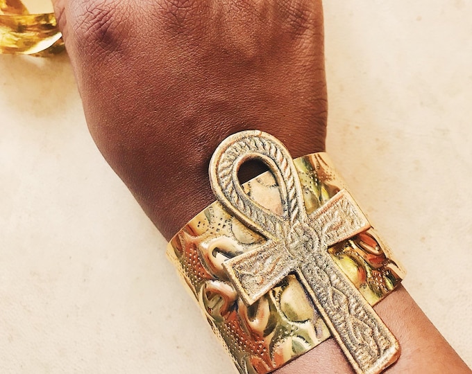 Ankh Life Cuff // Key of Life, Gold Ankh Bracelet, Ancient Egyptian