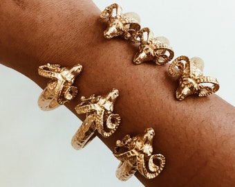 Mythical Ram Cuff // Brass Textured Bracelet, Brass Ram Cuff Bracelet, African Jewelry, Egyptian Jewelry, Gold Bangle, African Bracelet