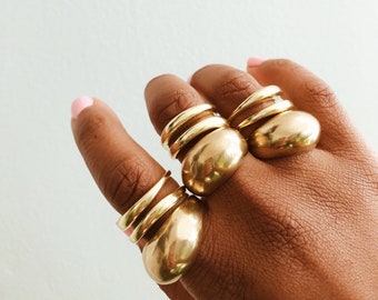 Yaya & Domus Ring Set// Brass Ring, Gold Ring, Egyptian Jewelry,Ethnic Jewelry,Brass Jewelry, African Ring,Afrocentric Jewelry, Double Ring