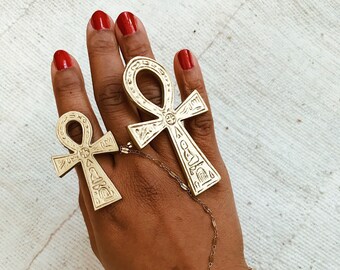 Major Key Ankh Ring // Key of Life, Gold Ankh Ring, Ancient Egyptian Jewelry, Ethnic Jewelry, Brass Jewelry, Statement Ring, Afrocentric