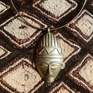 Ashanti Chief African Mask Choker// Brass Mask, Brass Mask Necklace, African Jewelry, Afrocentric Jewelry, African Necklace, African Mask