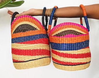 Bolgatanga Straw Bag// African Wicker Bag, Afrocentric, Market Tote, Market Basket, Beach Bag, Straw Bag, Bolga Basket, Wicker Shopper