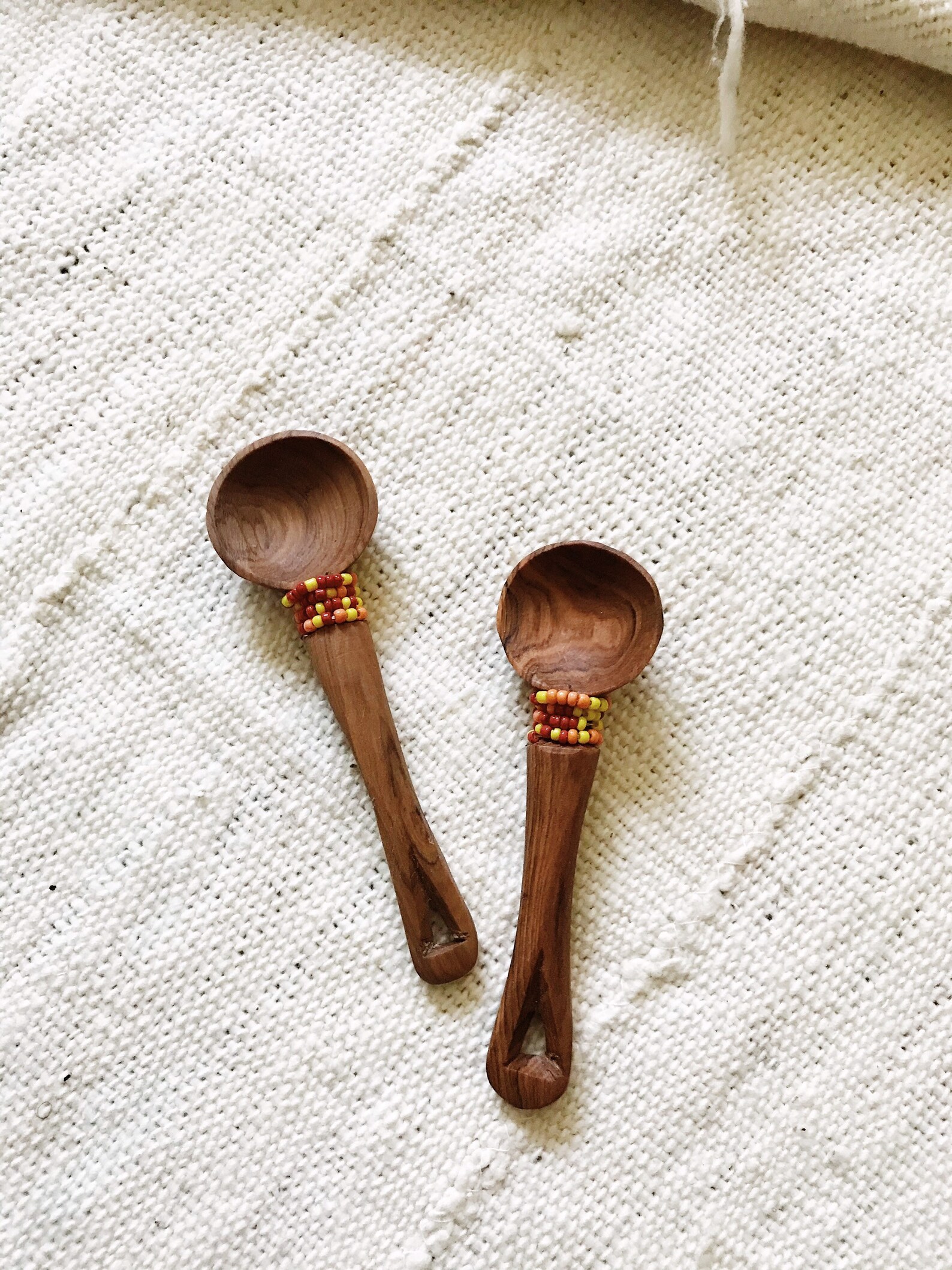 Beaded Olive Wood Scoops //african Goods African Spoons Wood Etsy