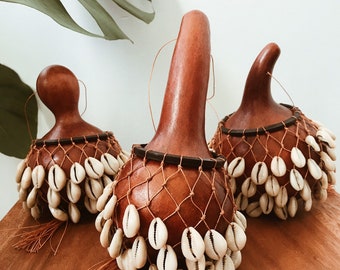 Shekere Cowrie Shell Rattle //Jabara, Axatse, Netted Cowrie Shell Gourd Rattle, African Home Decor