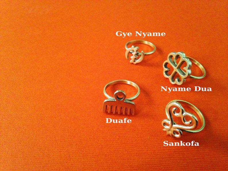 Adinkra African Symbol Rings // Adinkra Rings, Gold Symbol Ring, African Jewelry, Ethnic Jewelry, Brass Jewelry, Statement Ring, Afrocentric image 3