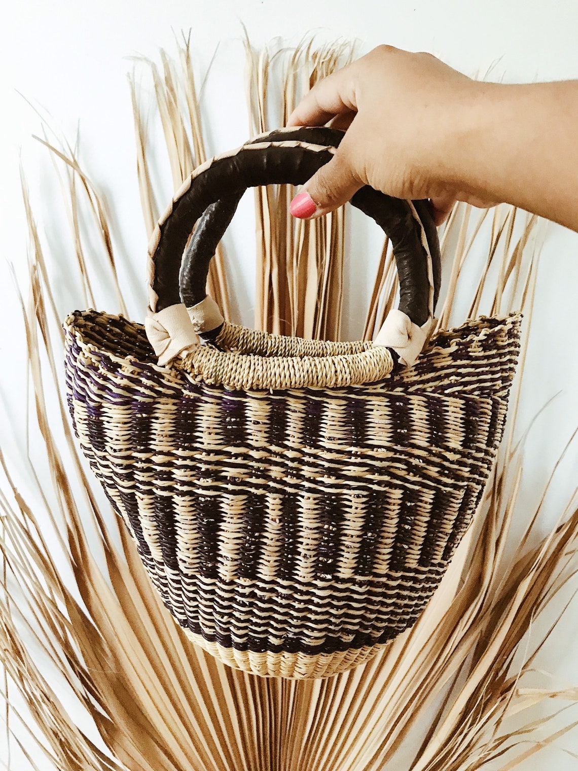 Small Woven African Tote Basket// African Wicker Bag Etsy