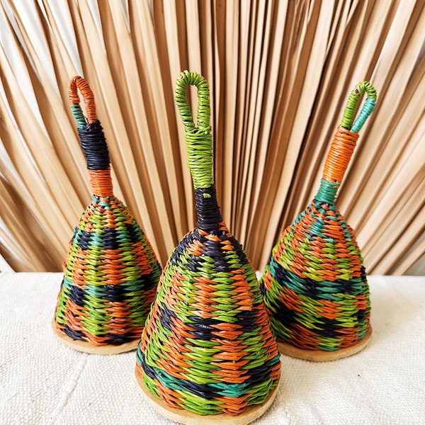 Colorful Bolga Woven Rattle Shaker// Wicker Rattle, African Instrument, Gourd Rattle, African Home Decor