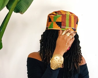 Original Kente Kufi Hat// African Print Hat, Fitted Cap, Afrocentric Accessories, African Style,  Unisex African Hat, Black History, Beanie