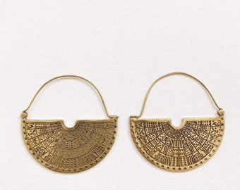 Hieroglyphs Hoops // African Jewelry, Brass Hoops, Brass Jewelry, Afrocentric, African Earrings, Brass Earrings, Large Gold Hoop Earrings