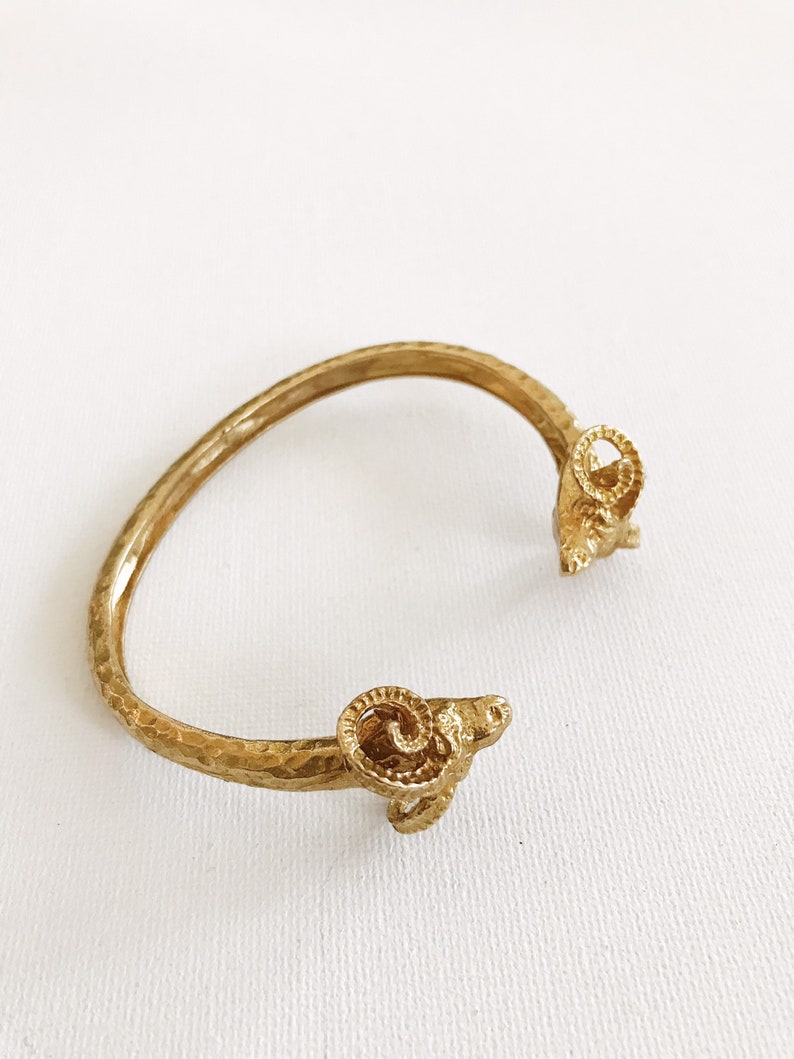 Mythical Ram Cuff // Brass Textured Bracelet, Brass Ram Cuff Bracelet, African Jewelry, Egyptian Jewelry, Gold Bangle, African Bracelet image 3
