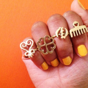 Adinkra African Symbol Rings // Adinkra Rings, Gold Symbol Ring, African Jewelry, Ethnic Jewelry, Brass Jewelry, Statement Ring, Afrocentric image 1