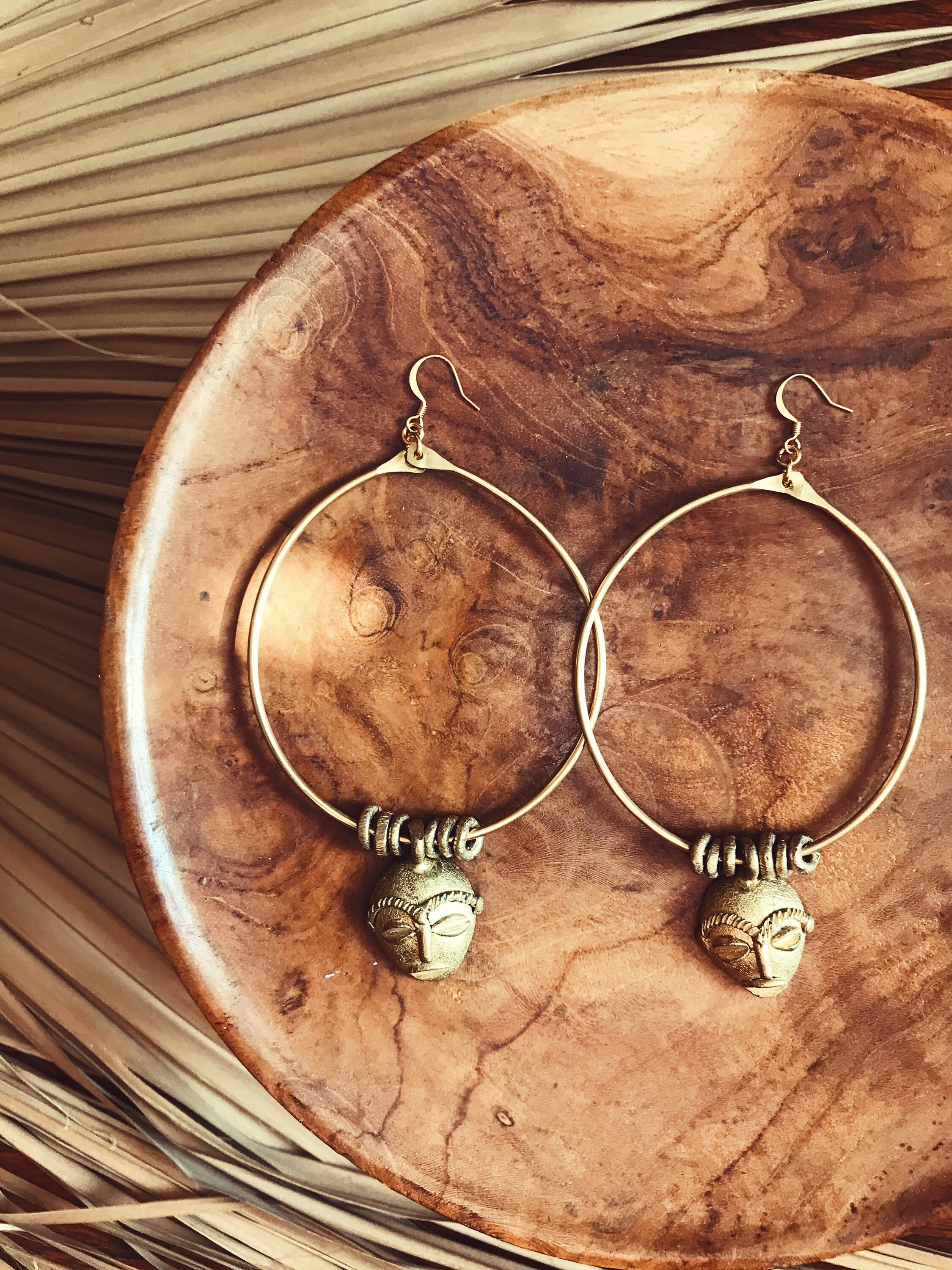 Ancestral Guide Hoop Earrings // African Mask Earrings, African Jewelry, Egyptian Jewelry, Brass Earrings, Ethnic Jewelry, Mask Hoops