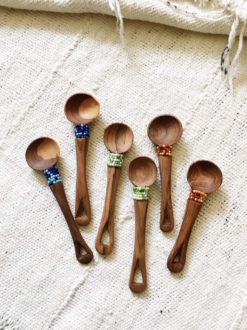 Beaded Olive Wood Scoops //african Goods African Spoons Wood Etsy