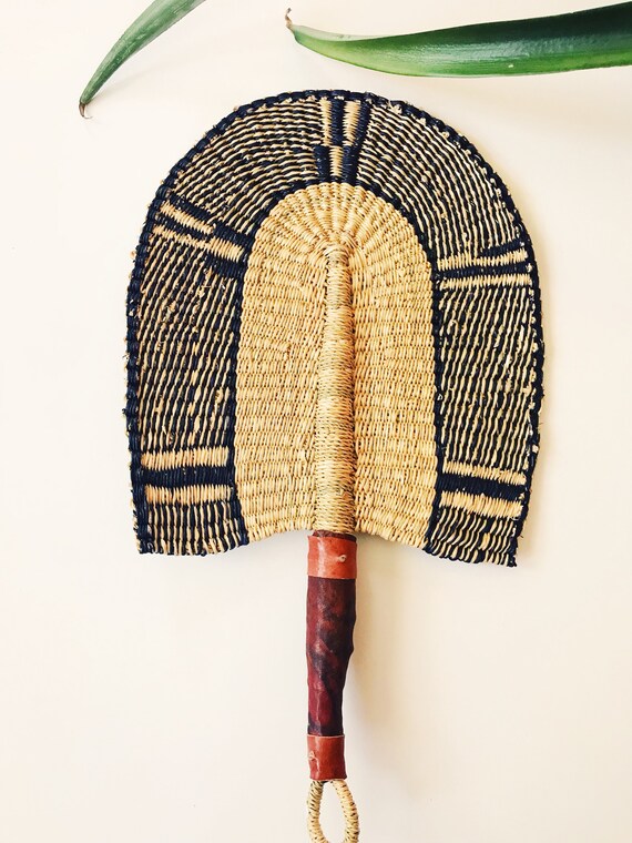 Savanna Wicker African Fan// Natural Navy // Wicker Hand Etsy