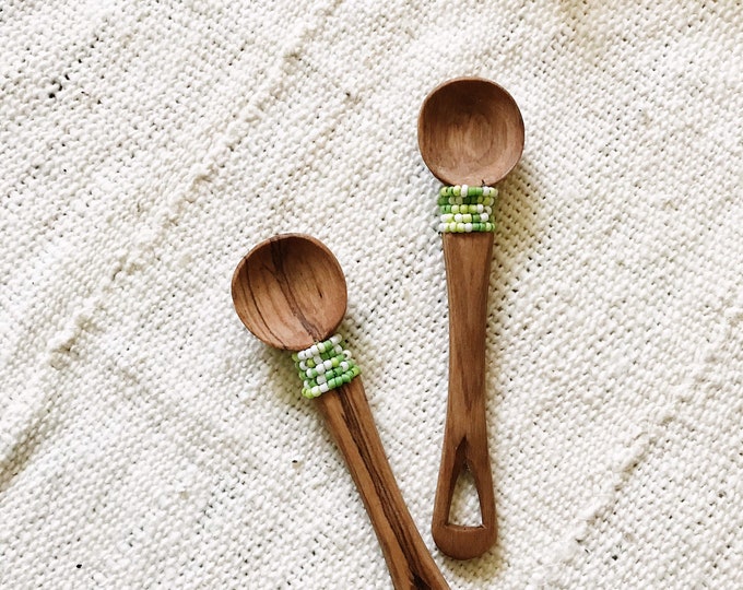 Beaded Olive Wood Scoops //african Goods, African Spoons, Wood Spoons
