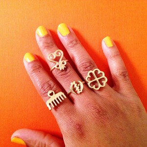 Adinkra African Symbol Rings // Adinkra Rings, Gold Symbol Ring, African Jewelry, Ethnic Jewelry, Brass Jewelry, Statement Ring, Afrocentric image 5