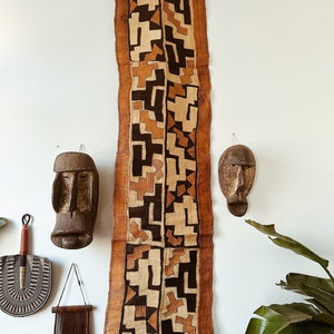 XL African Kuba Cloth //Orange & Tan Kuba Fabric, Authentic Kuba Cloth, mudcloth throw, mudcloth textile, tribal fabric, African Textile