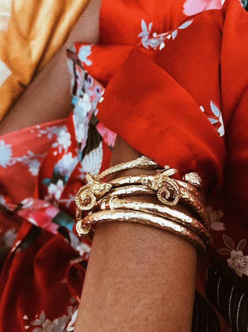 Mythical Ram Cuff // Brass Textured Bracelet, Brass Ram Cuff Bracelet, African Jewelry, Egyptian Jewelry, Gold Bangle, African Bracelet image 9