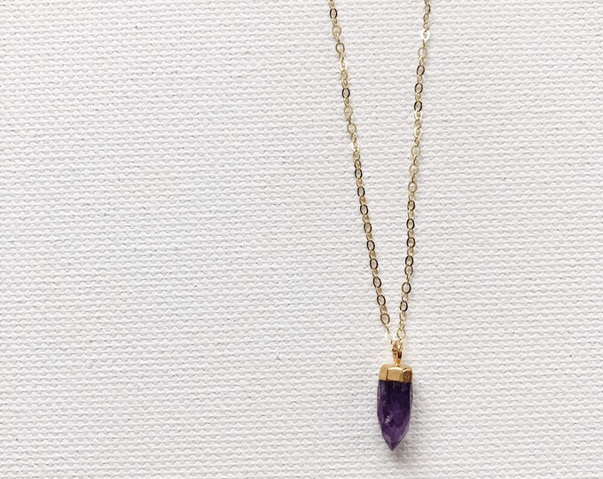 Tiny Amethyst Crystal Necklace //dainty Amethyst Necklace, Gold Filled