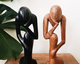 Retro African Thinker Statue// Wood African Statue, Afrocentric Style, African Art, Ethnic, African Decor, African Statue, Ghana