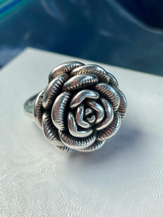 925 Puffy Flower Statement Ring - image 2