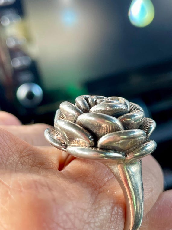 925 Puffy Flower Statement Ring - image 4