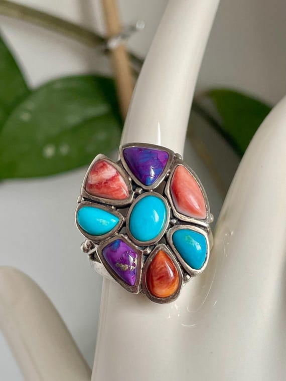 925 Barse Multi Stone Statement Ring Thailand - image 1
