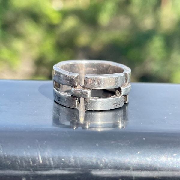 925 Square Link Half Band Ring