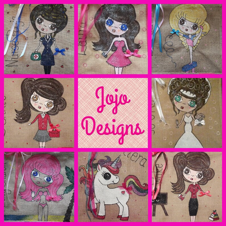 Unique Gift Personalised /'Mini Me/' Jute Tote Bag Any Name or words Hand painted Maleficent Design