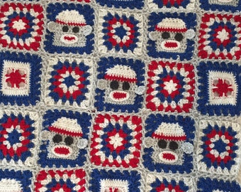Sock Monkey Crochet Blanket PDF - Sock Monkey Granny Squares