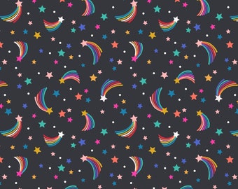 Rainbow Brights Fabric Traditions Splatters of Colors on Black Background 100/% Cotton