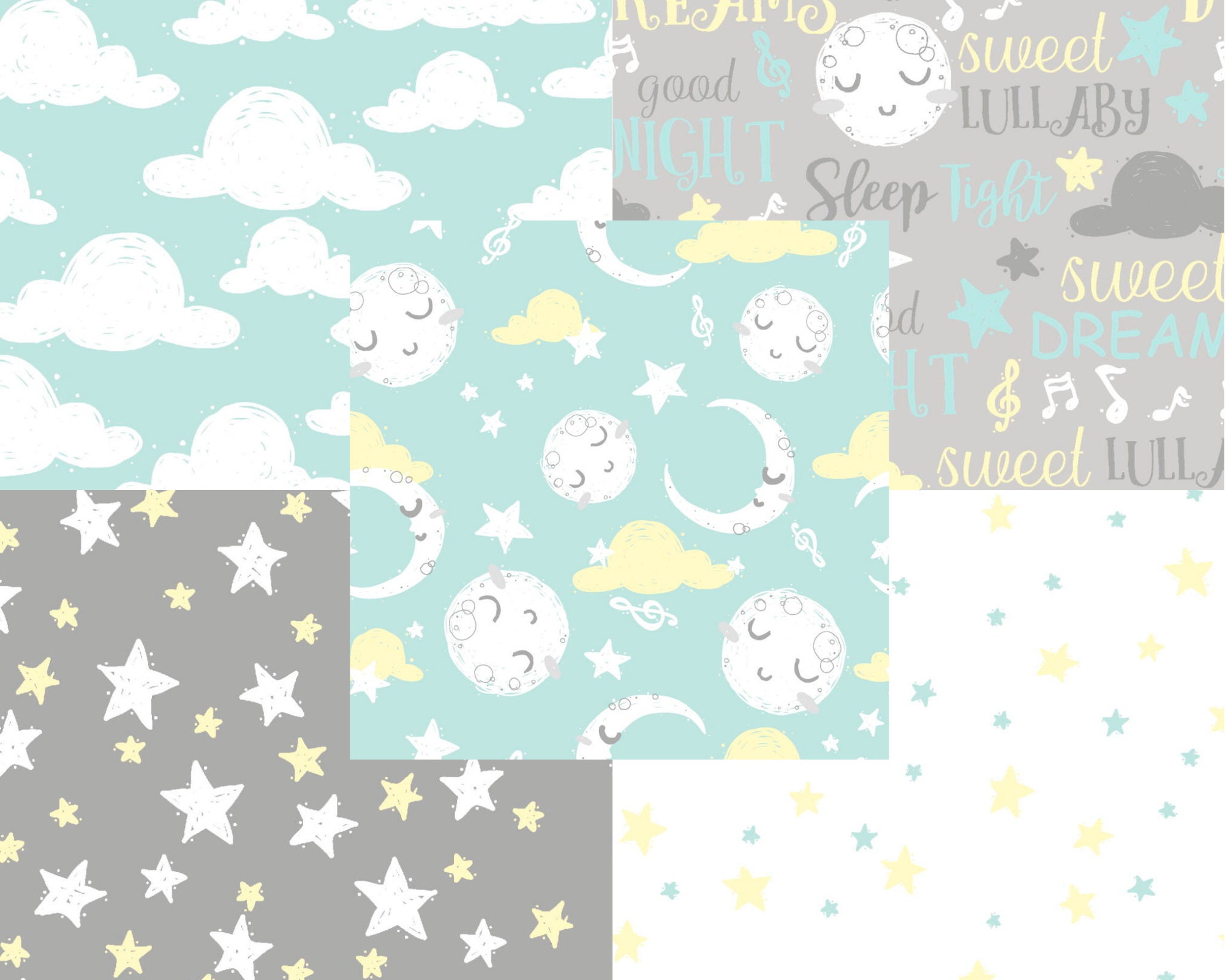 Blaue und graue Sterne auf weißem Baumwollstoff 'Good | Etsy