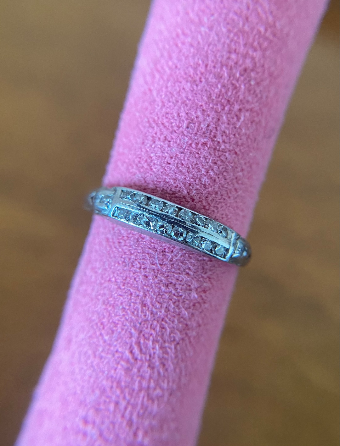 Vintage Double Row Diamond Band, Platinum, Size 5 3/4, Stack Band