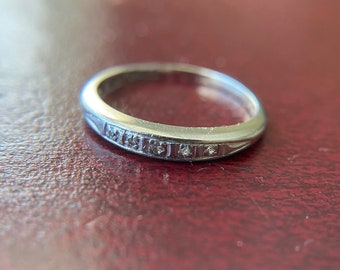 Anillo vintage de 5 diamantes en oro blanco de 18 quilates y paladio, talla 4.5, anillos Bristol sin costuras, apilables, de boda y de aniversario.