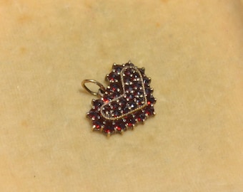 Vintage Rose Cut Garnet Heart Pendant  Silver 900