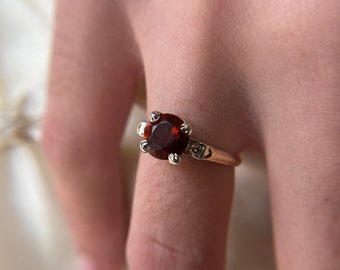 Anillo vintage de oro bicolor de 14 quilates con citrino y detalles de diamantes, piedra natal de noviembre, talla 6
