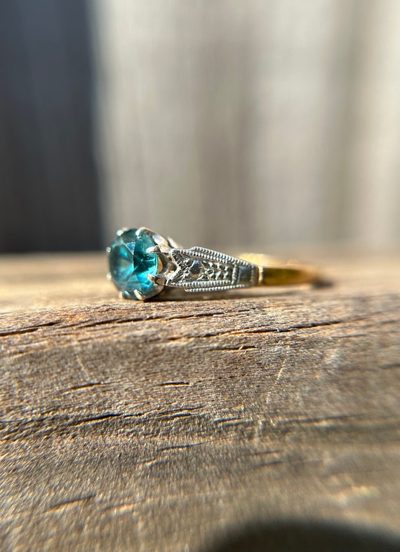 Vintage Blue Zircon Solitaire Ring, 6 MM, 9CT Yell